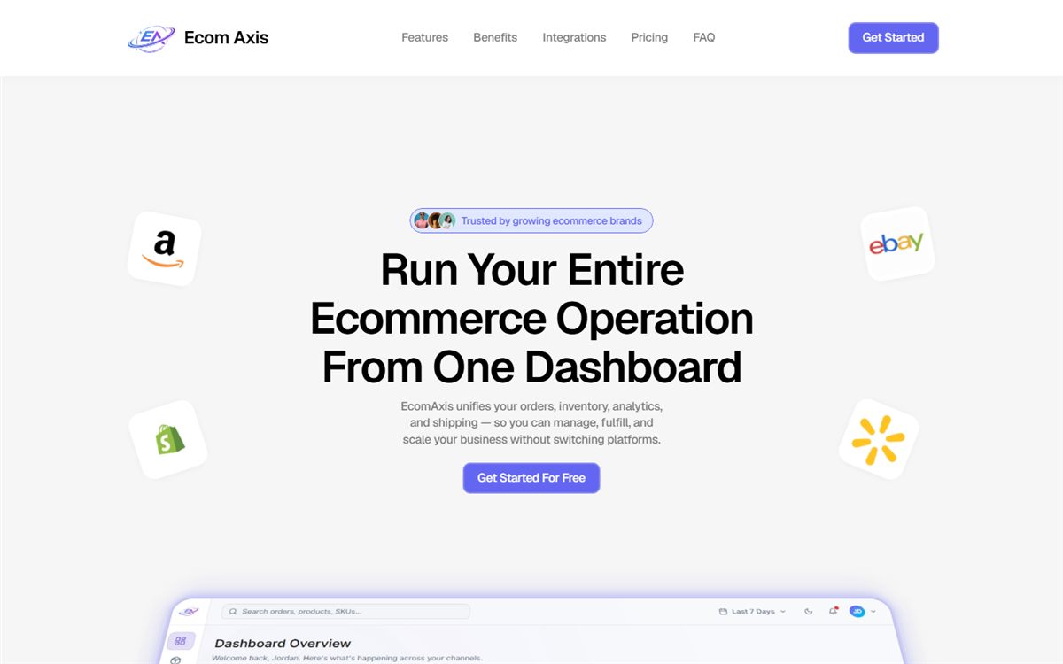 Ecom Axis e-commerce SaaS platform website built by J&O Digital Creations