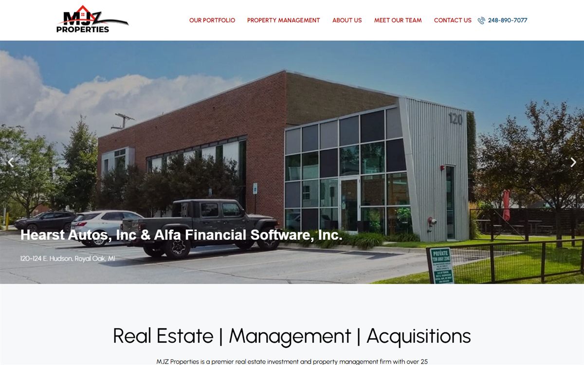 MJZ Properties real estate website built by J&O Digital Creations