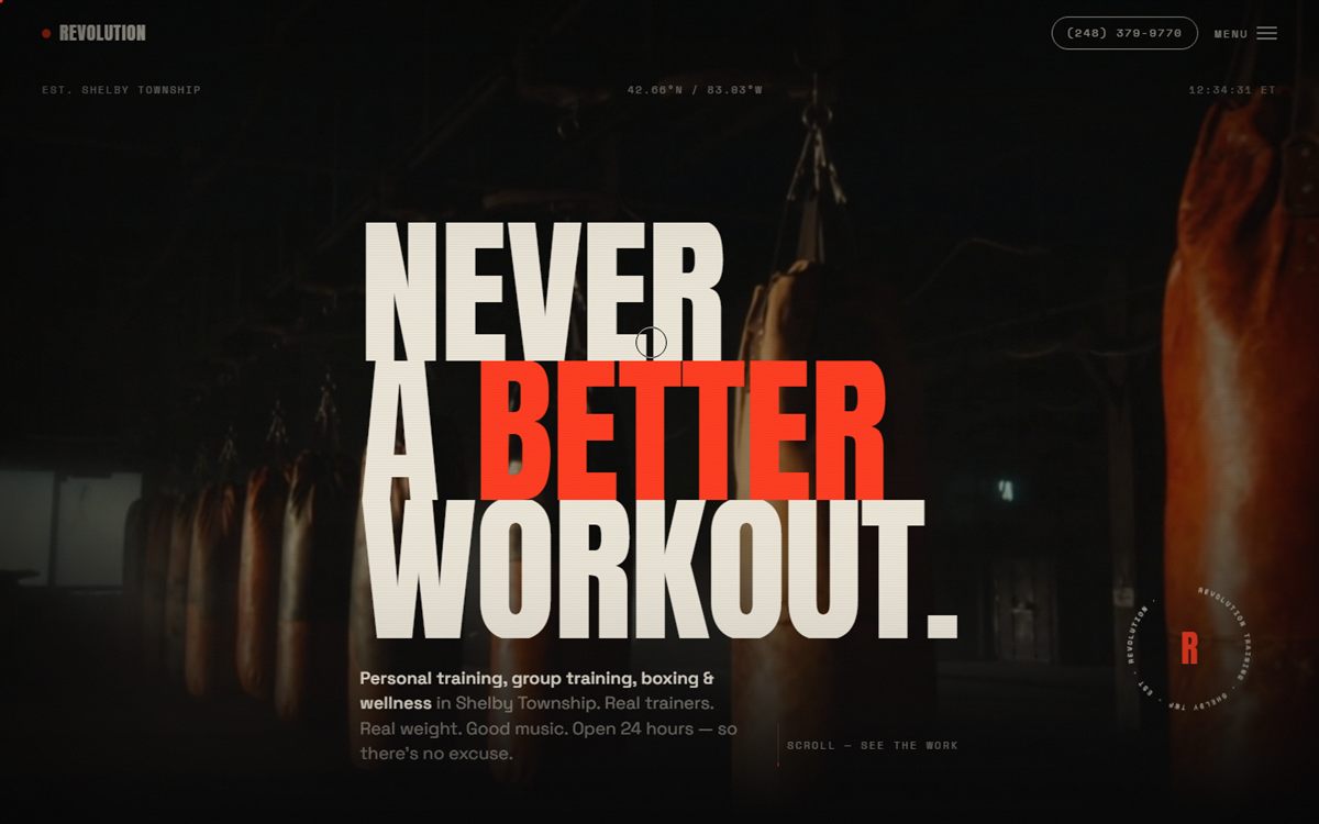 Revolution Training gym website built by J&O Digital Creations